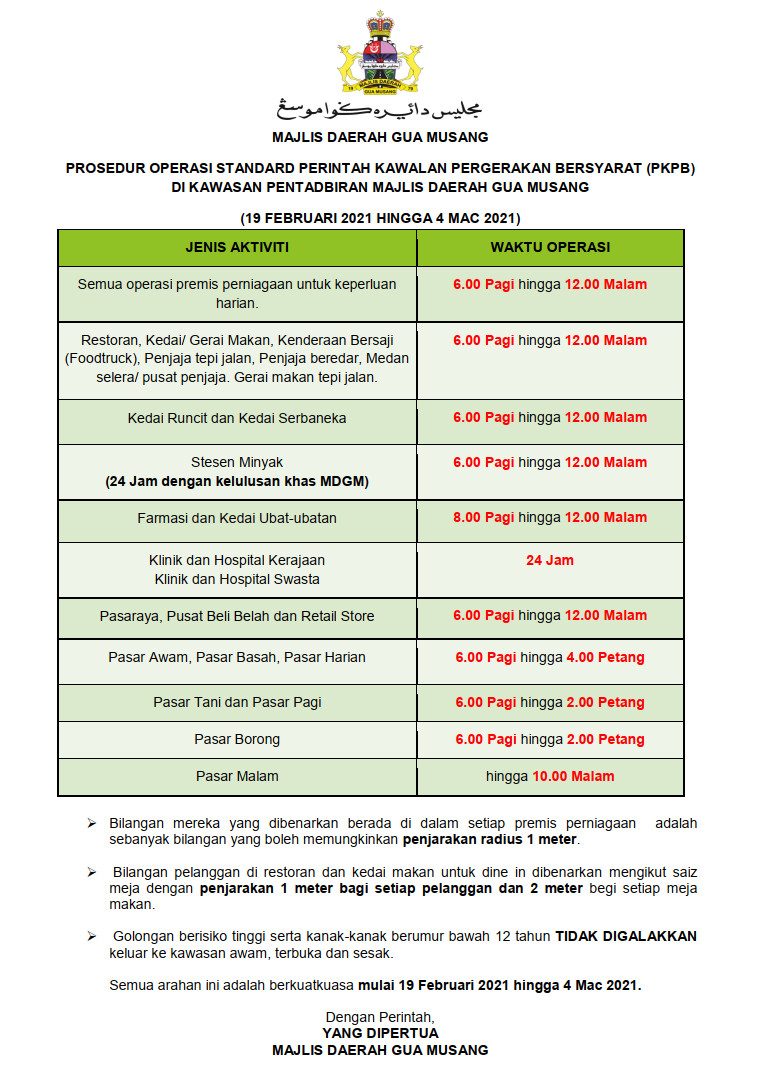 Majlis Daerah Gua Musang Sop Pkpb Di Kawasan Pentadbiran Majlis Daerah Gua Musang